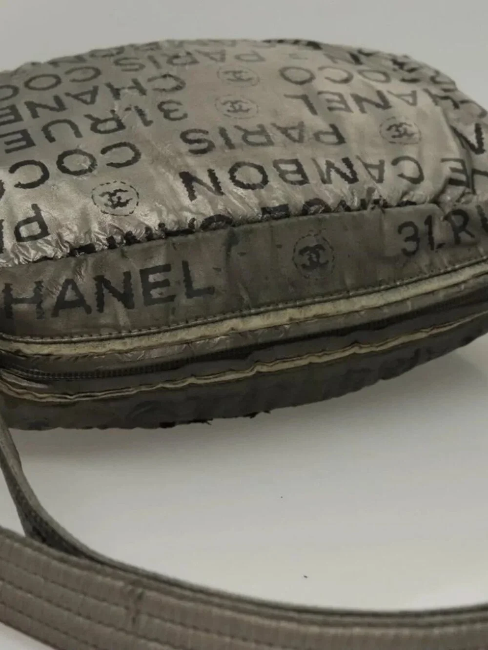 CHANEL Unlimited Shoulder Bag Coated Canvas Silver CC Auth bs27674